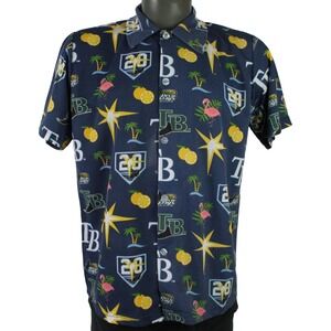Tampa Bay Rays 20th Anniversary Logo All Over Print Button Up Hawaiian Shirt M